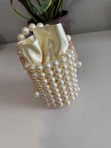 Bolso Hobo de plástico con cuentas de perlas de marfil, monedero moderno hecho a mano | Elegante bolso de hombro con cuentas | Almacenamiento grande para armario - Product Image 2