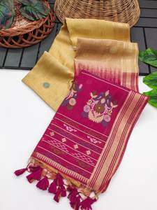 Couleur attrayante-Pleine longueur imprimée Kitty Party & Special Occasion Wear Soft Muga Cotton Saree With Matching Blouse Piece - Product Image 4