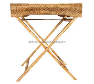 Plateaux de service rectangulaires en rotin naturel tissés à la main, style campagnard, pliables, pour salle de bain, cuisine, pieds robustes, multifonctionnels, rangement - Product Image 2