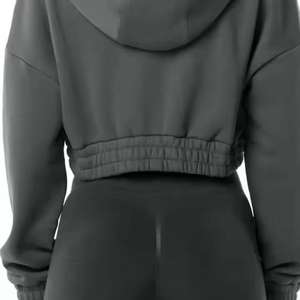 Custom Logo High Quality Casual Blank Women's Jogger <b>Cropped</b> <b>Tops</b> <b>Hoodie</b> 2 Pieces Sweatshirt 100% Cotton - Product Image 6