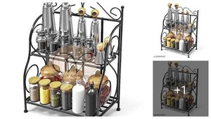 Étagère à épices en métal Lazy Susan à 2 niveaux, organisateur réglable en hauteur, plateau tournant en métal, support rotatif pour le rangement dans la cuisine et le garde-manger - Product Image 5