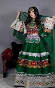 Service OEM : Ensembles 2 pièces (Robe longue coupe trapèze et Pantalon) en dentelle afghane vintage, brodés de pièces anciennes, de pompons et de boutons, pour mariée - Product Image 6