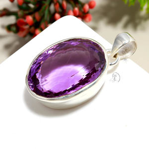 ทำด้วยมือ925เงินสเตอร์ลิงเครื่องประดับอัญมณีอเมทิสต์สีม่วงตัดรูปไข่ขายส่งจี้เสน่ห์อัญมณีแอฟริกัน - Product Image 3