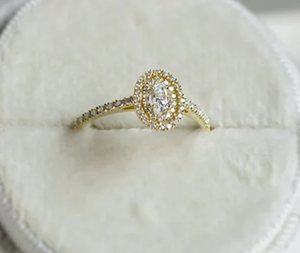 Anillo de compromiso de oro macizo de 14 quilates para mujer con doble halo, diamante ovalado cultivado en laboratorio, acabado en rodio, joyería fina para boda - Product Image 2