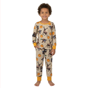 Conjunto de Pijama de Algodón para Niños, Estilo Chino Otoñal, Estampado de Ciervo y Calabaza, Manga Larga y Pantalones Cortos, Ropa Casual - Product Image 4