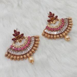 Kriaa Boucles d'oreilles chandelier et goutte en plaqué or 14K avec pierre AD pour mariages et fêtes-Modèle 1313007D - Product Image 1