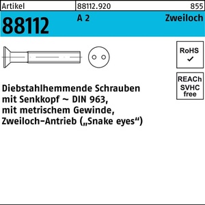 Tornillos Antirrobo Seko de Dos Orificios M3x20 A2 Paquete de 100 - Product Image 1