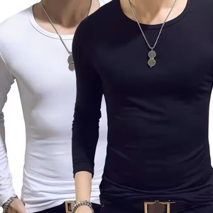 Derniers t-shirts élégants Streetwear Blank Tee Unisex Tissu tricoté à manches longues O Neck Men's Oversize Boxy Fit For Adults - Product Image 2