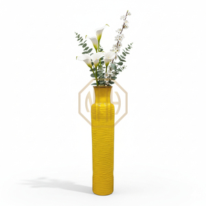 Jarrón de Flores de Hierro Hecho a Mano, Estilo Clásico Moderno, Decoración de Mesa con Relieve Amarillo, Fabricante Mayorista de la India - Product Image 1