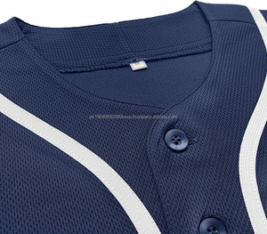 Venta al por mayor 100% poliéster transpirable manga corta Camisetas de béisbol de alta calidad azul en blanco botón equipo ropa deportiva béisbol Jersey - Product Image 2