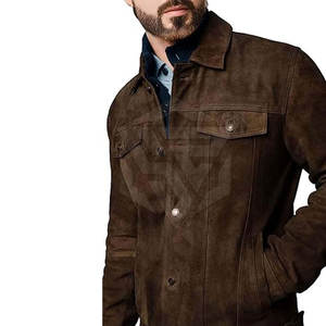 2025 Men's Custom Color <b>Suede</b> Leather Winter <b>Jacket</b> 100% Cow Skin Stand Collar Front Logo Breathable Windproof Eco-Friendly High - Product Image 2