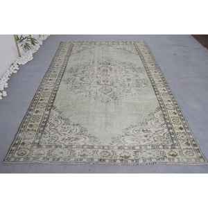 Alfombra turca Vintage de 5,3x8,4 pies, diseño de retales de lana verde y Beige, látex para el hogar, sala de estar, pasillo Rectangular, Tabriz - Product Image 1