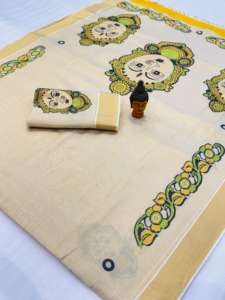 ผ้าส่าหรีเนื้อผ้าทิชชูสีทองแบบเคอร์เรล่า พร้อมพัลลูสวยงามและลายจาร์ลาร์ ผ้าส่าหรีสำหรับผู้หญิง ผลิตในอินเดีย มีสินค้าพร้อมส่ง - Product Image 4