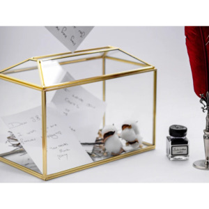 Boîte de rangement en verre avec cadre en métal doré, organisateur de notes élégant et boîte de rangement d'accessoires - Product Image 2