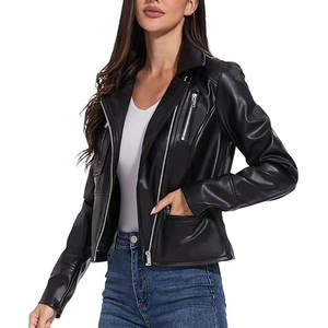 Chaqueta de cuero de cordero negro para hombre a la moda con cuello levantado estilo Vintage abrigo de invierno logotipo frontal cierre de cremallera diseño paquistaní - Product Image 4