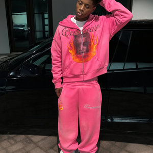 ชุดวอร์มผ้าฝ้ายฟอกสีกรดแนวสตรีทแวร์แนววินเทจแฟชั่นใหม่ชุดวอร์มผ้าฝ้ายฟอกสีพิมพ์โลโก้แบบกำหนดเอง - Product Image 2