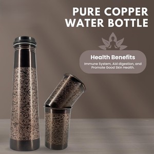 Botella de Cobre Puro Hecha a Mano Ayurvédica con Juego de Vasos, a Prueba de Fugas, con Grabado, Botella de Agua de Cobre con Grabado en Vidrio - Product Image 5