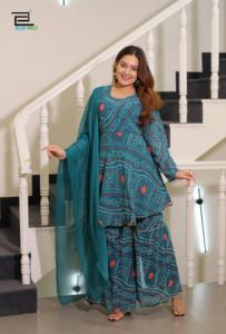 ผ้าจอร์เจียเทียมสีสวยเก๋พิมพ์แบบแบนดานิผู้ผลิต Kurti และ Sharara จากอินเดีย - Product Image 3