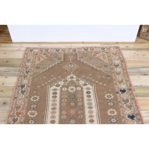 Rug Turkish Rug, 3.8x6.2 ft Vintage Rug, <b>Brown</b> Floral <b>Wool</b> Rug - Product Image 4