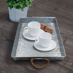 Qualité exclusive grande taille avec poignées de corde plateau galvanisé dernier design décor de table plateau galvanisé au meilleur prix - Product Image 4