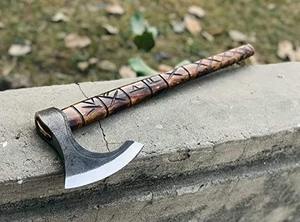 NM Industrial Grade Damascus Steel Custom Handmade Hunting <b>Axe</b> Head Ash Wood Handle 18-Inch Overall Length Outdoor <b>Camping</b> - Product Image 3