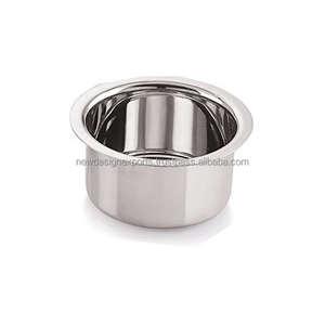 Ensemble de casseroles en acier inoxydable de grande taille 5 litres Patila/Bhagona/Tapeli avec couvercle en acier inoxydable, base à induction, design classique, cuisine à domicile - Product Image 1