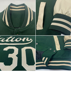 Veste universitaire crème verte de haute qualité hommes broderie manches en cuir veste universitaire Letterman de baseball personnalisée - Product Image 4