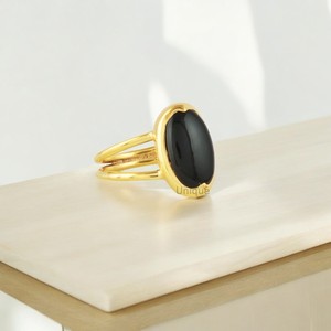 Anillo de Plata de Ley 925 hecho a mano con doble banda, piedra preciosa de ónix negro Natural con chapado en oro, joyería fina para mujer - Product Image 2