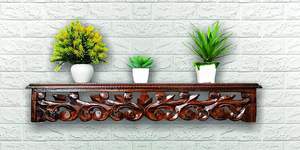 Hand Carved Decorative Brown Wooden Wall Shelf/Wall Bracket/Book <b>Rack</b> for Living Room Pre Assemble Walnut Bale Design - Product Image 3