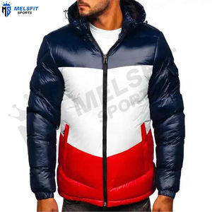 Custom OEM Coated Stand Collar Printed Hooded Puffer Jacket for <b>Men</b> Front Customized Winter Casual Eco-Friendly Windproof - Product Image 1