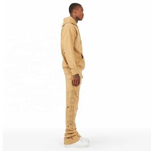 Ensemble de survêtements à capuche et pantalon de survêtement empilés personnalisés impression bouffante polaire chaud hiver évasé évasé Style décontracté nouvelle conception - Product Image 4