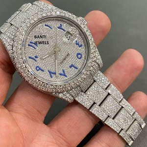 Montre de luxe sertie de moissanite avec cadran entièrement serti de diamants et bracelet baguette, bijoux hip-hop VVS1 - Product Image 3