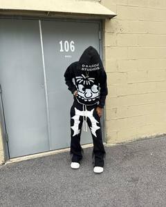 Sudadera con capucha de algodón y parche bordado de gran tamaño con logotipo personalizado para hombre, sudadera de peso pesado de talla grande, conjunto de chándal para correr con logotipo - Product Image 5