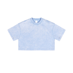 Best Sale High Quality 230gsm Acid Wash Loose Fit Women's Summer <b>Crop</b> <b>Top</b> Customized Vintage Casual Breathable Solid <b>Tops</b> - Product Image 3
