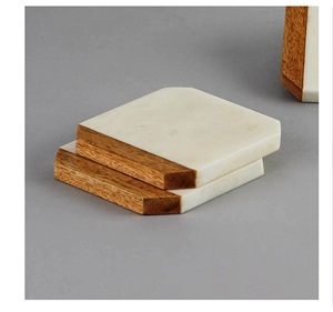 Heart Marble & Wood Coasters Set of 4 Natural Wood And Marble Mango coaster Made In India - Product Image 2