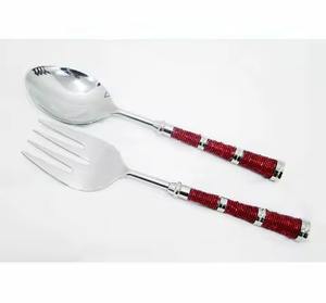 Juego de servicio de ensalada con mango de acero inoxidable elegante Juego de servidor de ensalada de metal de acero inoxidable Juego de cuchara y servidor grande - Product Image 4