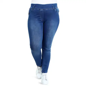 Customizable Casual Women's Light Mid Blue Wash Denim <b>Jeans</b> <b>Low</b> <b>Waist</b> <b>Skinny</b> Fit Eco-Friendly 100% Cotton Summer Button Rivet - Product Image 5