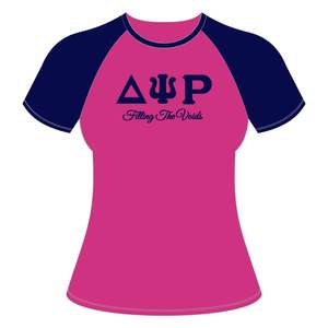 Maglietta 100 in cotone rosa Delta Psi Rho Sorority Raglan manica T-Shirt che riempie i vuoti stile greco abbigliamento comodo Casual - Product Image 2