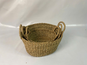 Juego de 3 cestas de almacenamiento decorativas de algas marinas tejidas ovaladas - Product Image 2