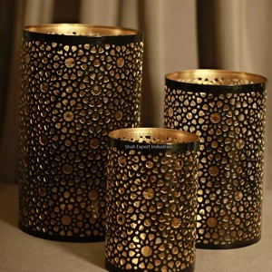 Top Seller Metal <b>Black</b> and Gold Votive <b>Candle</b> <b>Holder</b> Designer for Home Garden Weddings and Events Decorations - Product Image 1