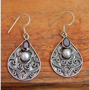 Pendientes de perlas granate naturales de Plata de Ley 925, joyería de boda antigua hecha a mano, joyería fina elegante hecha a mano - Product Image 4