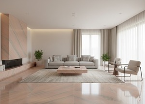 แผ่นหินอ่อนสีชมพูโรสครีมธรรมชาติ ผิวขัดเงา สำหรับปูกระเบื้องผนังและพื้นห้องครัวสมัยใหม่ และเคาน์เตอร์ - Product Image 2