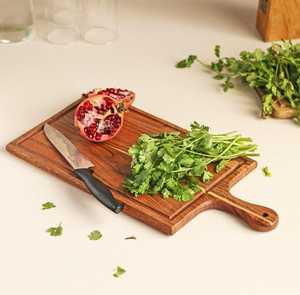 Planche à découper rectangulaire en bois fabriquée à la main personnalisée avec poignée grande découpe pour la cuisine - Product Image 2