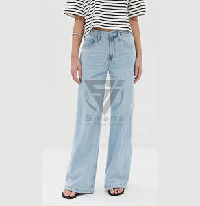 Jean en denim bleu décontracté, écologique, respirant, taille haute, coupe boyfriend, jambe large et droite pour femme - Product Image 1