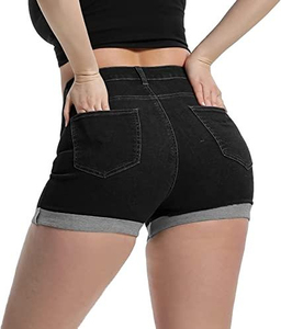 Shorts de Mezclilla para Mujer de Alta Calidad, Cintura Alta, con Botones y Pedrería, Transpirables, de Nailon/Algodón, Color Sólido, Personalizables, Hechos en Pakistán - Product Image 5