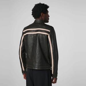 Veste de course vintage noire pour homme à rayures blanches-Style moto rétro classique pour tous les jours - Product Image 3