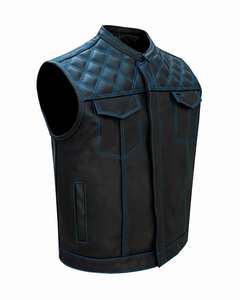 High Quality OEM <b>Men</b> <b>Black</b> Biker Leather <b>Vest</b> Classic Club Style New Fashionable Winter Warm Racing Breathable Canvas - Product Image 3