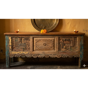 Handmade Carved <b>Console</b> <b>Table</b> in Luxury & Rustic Style Solid Wood & <b>Marble</b> for Living Room Entry Villa & Hotel Furniture - Product Image 2