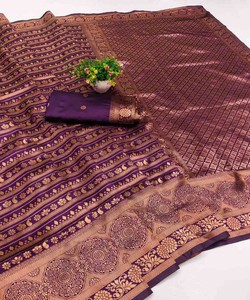NUEVA LLEGADA LICHI TRABAJO DE TEJIDO DE SEDA BANARASI SAREE CON BLUSA SIN COSTAR ROPA FUNCIONAL PRECIO AL POR MAYOR ROPA ÉTNICA - Product Image 1