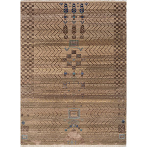 พรมไหมพรมผสมไหมแท้ถักมือสีเบจและสีน้ำตาลลายเรขาคณิตขนาดใหญ่ รุ่น Manchaha สำหรับห้องโถง ห้องนอน ห้องต่างๆ-LSB-05 - Product Image 1